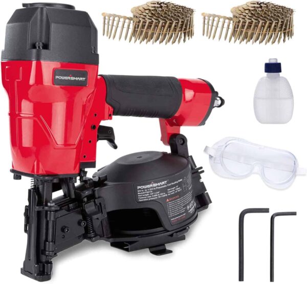 PowerSmart Roofing Nailer, 15 Degree Roofing Nail Gun with Safety Goggles