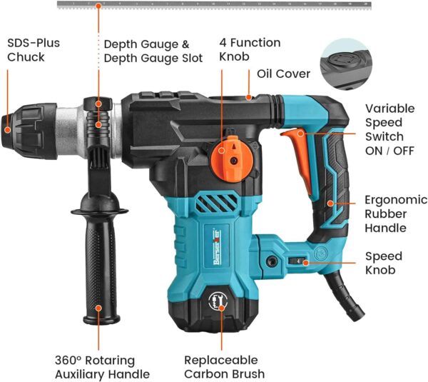 Berserker 1-1/4  SDS-Plus Rotary Hammer Drill with Vibration Control,Safety Clutch,12.5 Amp - Image 2