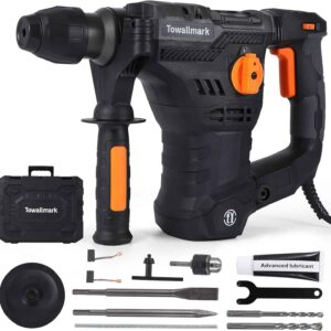 Towallmark 12.3 Amp Rotary Hammer Drill, 1-1/4 Inch SDS-Plus 4 in 1 Multi-functional Heavy Duty hammer drill