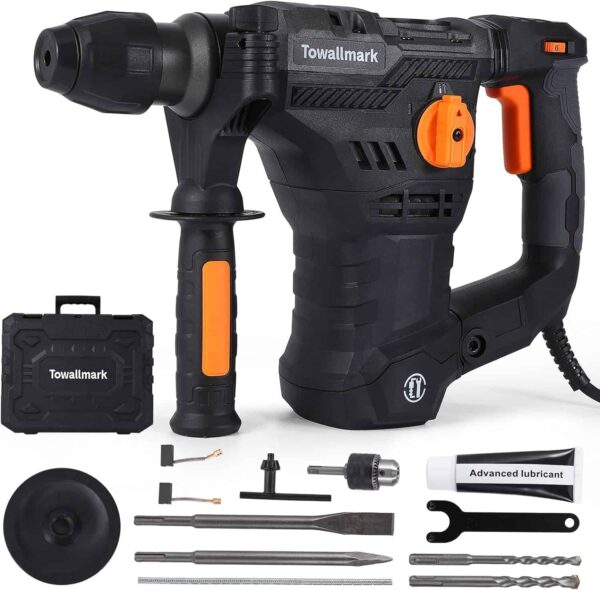 Towallmark 12.3 Amp Rotary Hammer Drill, 1-1/4 Inch SDS-Plus 4 in 1 Multi-functional Heavy Duty hammer drill
