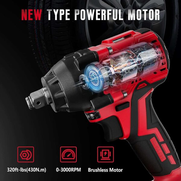 SEYVUM Impact Wrench,1/2  Impact Gun, Power Impact Driver Max Torque 320 Ft-lbs (430N.m) - Image 2