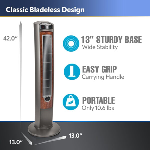 T42954 Oscillating Tower Fan, Nighttime Setting, Remote Control, 3 Quiet Speeds, 42.5 , Silverwood, woodgrain and grey - Image 7