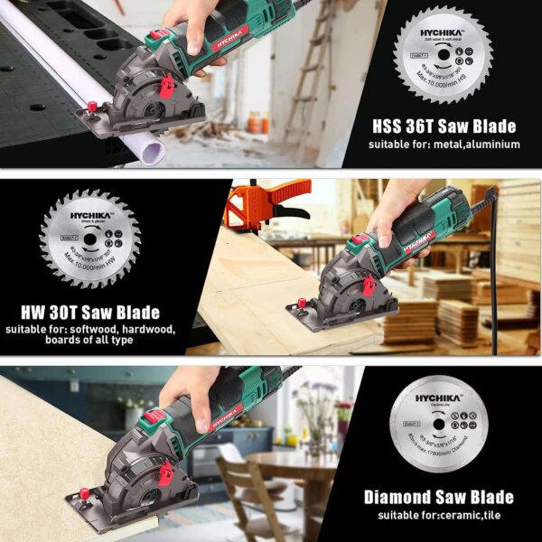 HYCHIKA Compact Circular Saw Tile Saw with 3 Saw Blades 4A Pure Copper Moto - Image 6