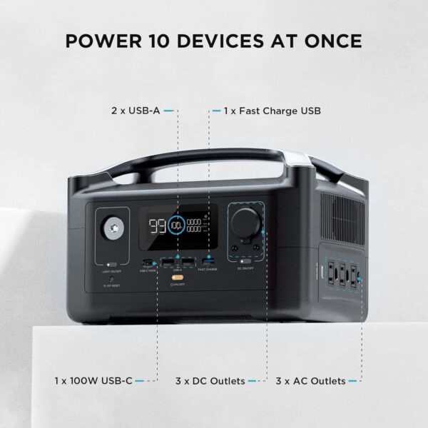 EF ECOFLOW RIVER 288Wh Portable Power Station,3 x 600W(Peak 1200W) AC Outlets   LED Flashlight - Image 4