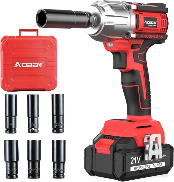 AOBEN 21V Cordless High Torque Impact Wrench 1/2 inch, Powerful Brushless Motor