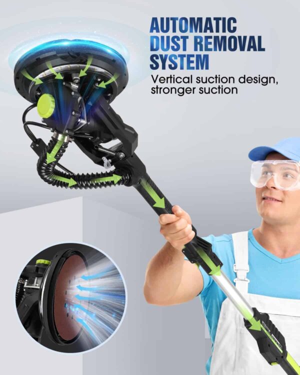 MYTOL Drywall Sander, 7.2A Electric Drywall Sander with Vacuum Dust Collection, 6 Variable Speed 900-1800RPM - Image 6