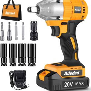 Adedad Cordless Impact Wrench 1/2 inch, 20V Brushless Impact Gun with Battery and Charger