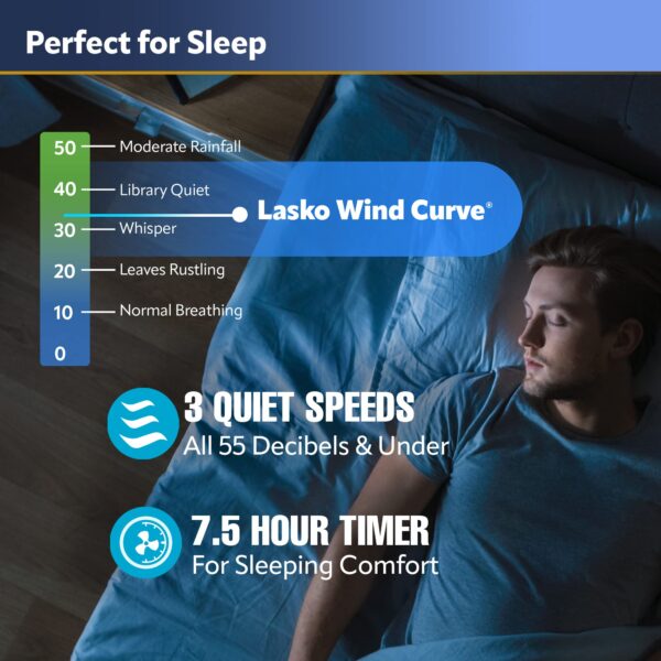 T42954 Oscillating Tower Fan, Nighttime Setting, Remote Control, 3 Quiet Speeds, 42.5 , Silverwood, woodgrain and grey - Image 5