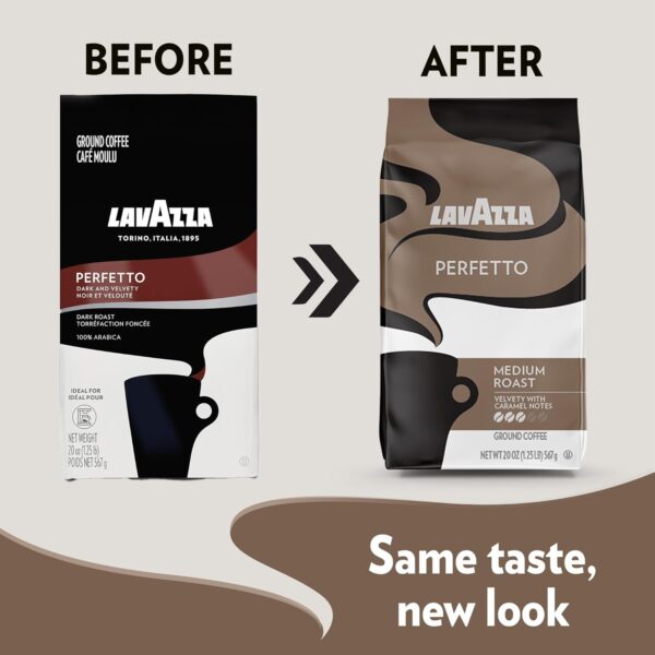 Lavazza Perfetto Ground Coffee Blend 20 Perfetto Ground Dark Roast, Perfetto Ground, Dark Roast, 120 Ounce, (Pack of 6) Authentic Italian, Arabic, Blended And Roated in Italy, Value Pack - Image 3