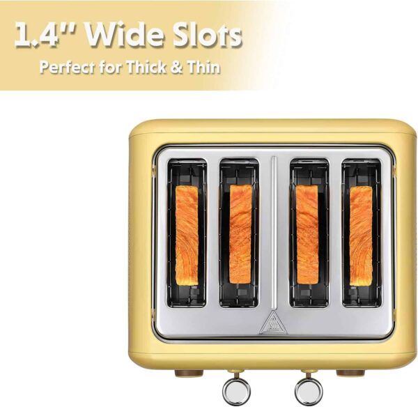 BUYDEEM DT640 4-Slice Toaster, Extra Wide Slots, Retro Stainless Steel, 7-Shade Settings (Mellow Yellow) - Image 6