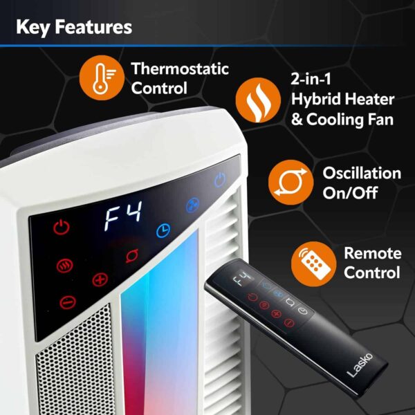 Oscillating Hybrid Fan and Space Heater for Home, All Season High Velocity Hybrid, White, 1500W, FHV820 - Image 3