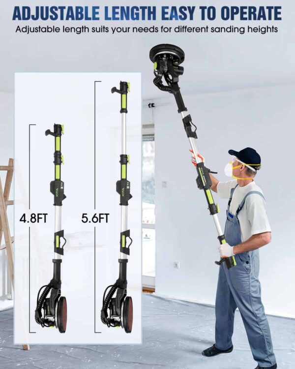 MYTOL Drywall Sander, 7.2A Electric Drywall Sander with Vacuum Dust Collection, 6 Variable Speed 900-1800RPM - Image 3