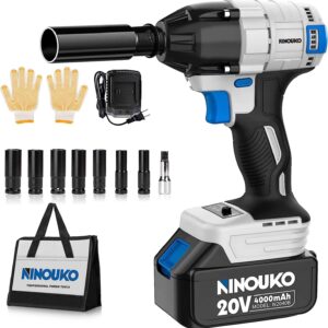 NINOUKO Cordless Impact Wrench 1/2 inch, 20V Electric Impact Gun