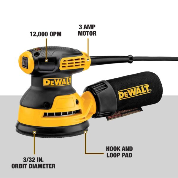 DWE6421K Orbital Sander Kit, 5 inch, 3 amp, Corded, 12,000 OPM - Image 4