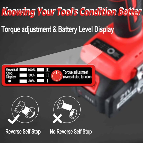 AOBEN 21V Cordless High Torque Impact Wrench 1/2 inch, Powerful Brushless Motor - Image 5