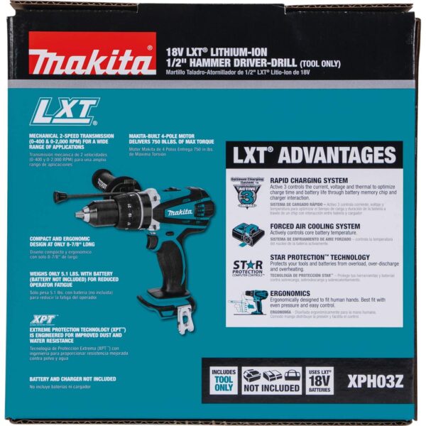 XPH03Z 18V LXT Lithium-Ion Cordless 1/2  Hammer Driver-Drill, Tool Only - Image 2