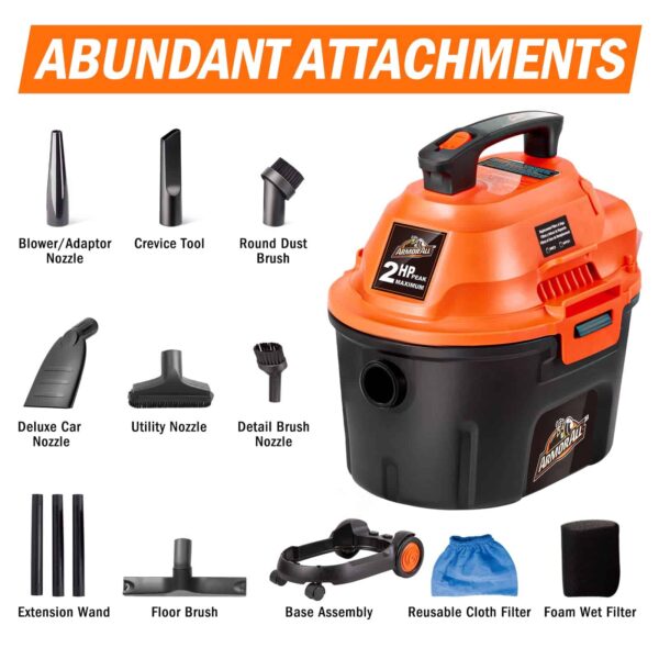 Armor All AA255W 2.5 Gallon 2 Peak HP Utility Wet/Dry Car and Shop Vacuum, 2.5-Gallon, Orange - Image 6