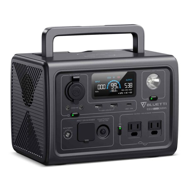 BLUETTI Portable Power Station EB3A, 268Wh LiFePO4 Battery Backup w/ 2 600W (1200W Surge) AC Outlets