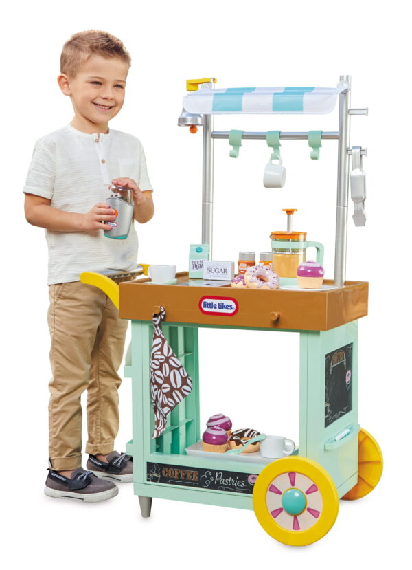 2-in-1 Café Cart Pretend Food Cooking Toy Role Play Kitchen Playset for Multiple Kids and Toddlers - Image 4