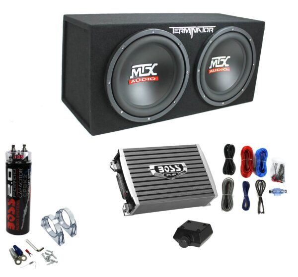 12 1200W Dual Loaded Subwoofer Box + 1500W Amplifier + Capacitor