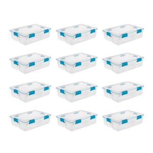 37 Quart Clear Plastic Home Storage Tote Bin with Secure Lids, 12 Pack