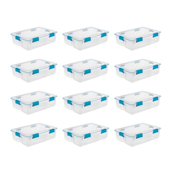 37 Quart Clear Plastic Home Storage Tote Bin with Secure Lids, 12 Pack