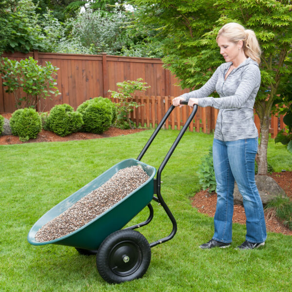 Marathon Yard Rover 2 Tire Wheelbarrow Utility Cart for Garden, Green - Image 3