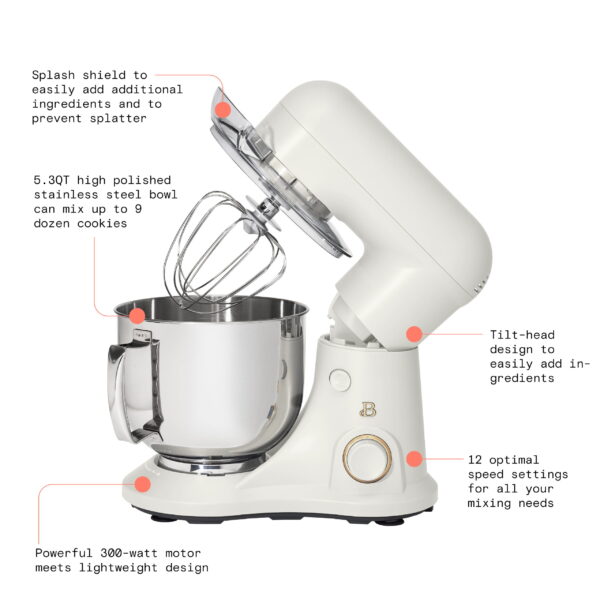 Beautiful 5.3QT Capacity Lightweight   Powerful Tilt-Head Stand Mixer, White Icing by Drew Barrymore - Image 4