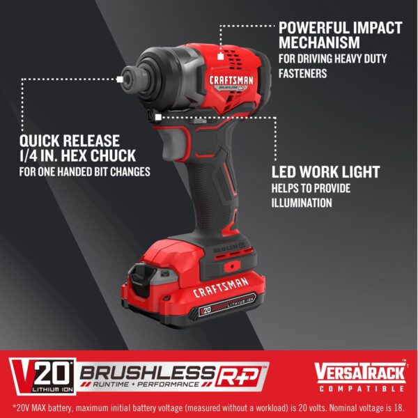 V20 1/4 in. Cordless Brushless Impact Driver Kit (Battery   Charger) - Image 7