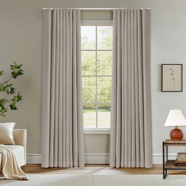 Ripple Fold Lille Linen Memory Trained Curtains Custom Blackout Drapes Grey Beige - Image 15