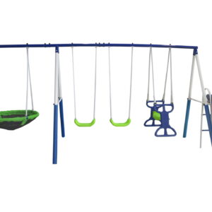 XDP Recreation All-Star Playground Metal Swing Set.  Featuring Wave Slide, Space Rider, Swings, and Super Disc Swing