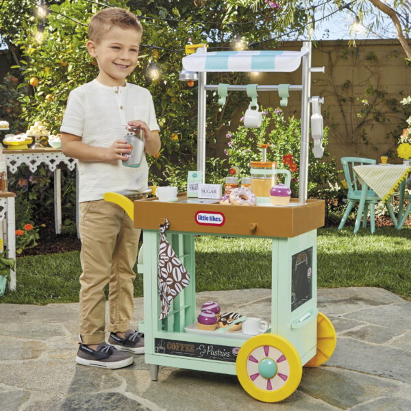2-in-1 Café Cart Pretend Food Cooking Toy Role Play Kitchen Playset for Multiple Kids and Toddlers - Image 6