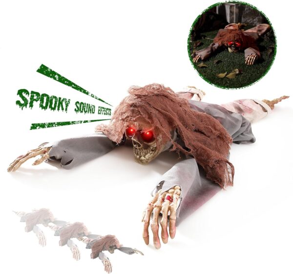 Halloween Animatronics Hanging Skull Heads Decorations   Animated Floating Skeleton With Sound Activated, Creepy Voice, Spooky Skull, Light Up Eyes, Scary Move Haunted Horror Prop For Indoor, Outdoor - Image 7