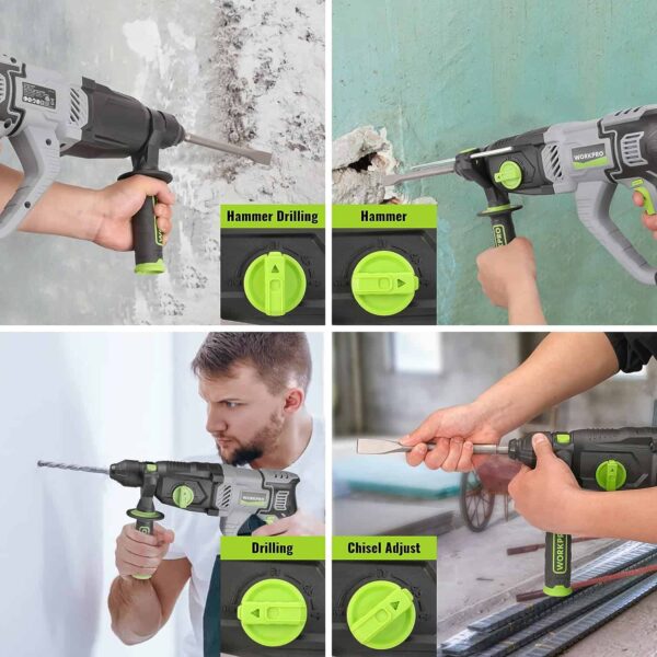WORKPRO Premium 1-1/4 Inch SDS-Plus Rotary Hammer Drill, 7.5AMP - Image 9