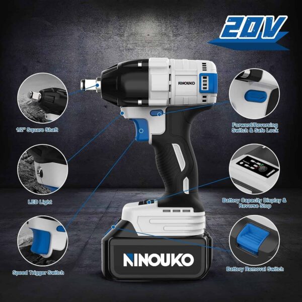 NINOUKO Cordless Impact Wrench 1/2 inch, 20V Electric Impact Gun - Image 5