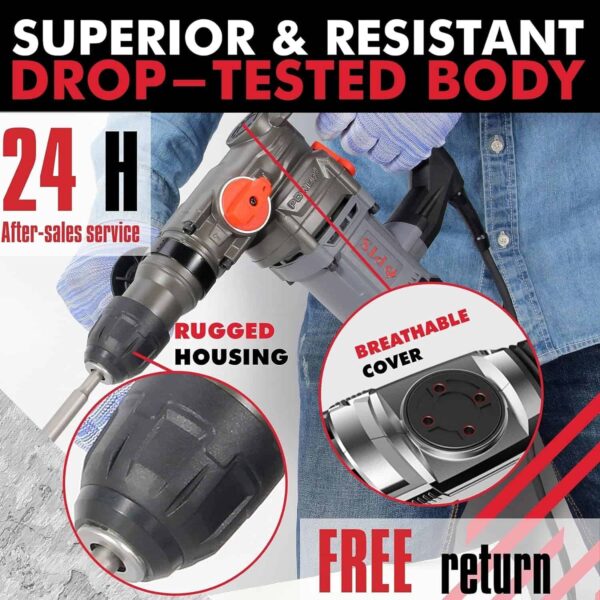 PTS Corded Rotary Hammer Drill 1”26mm 10Amp 110V Combination Rotary Hammer - Image 5
