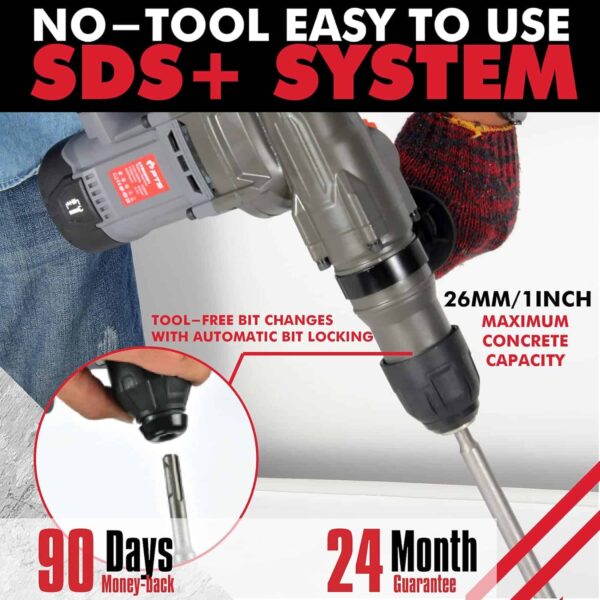 PTS Corded Rotary Hammer Drill 1”26mm 10Amp 110V Combination Rotary Hammer - Image 6