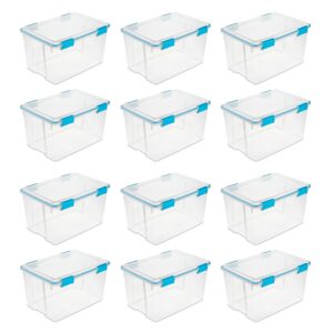 54-Qt Clear Plastic Stackable Storage Bin w/ Gasket Latch Lid, 12 Pack