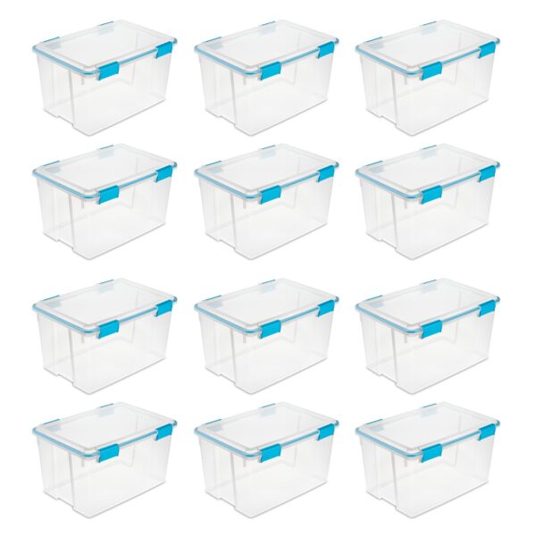 54-Qt Clear Plastic Stackable Storage Bin w/ Gasket Latch Lid, 12 Pack