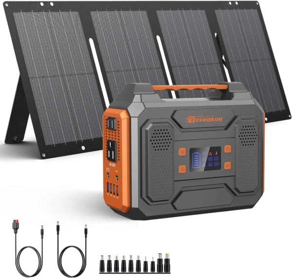 ZeroKor Portable Solar Generator, 300W Portable Power Station with Foldable 60W Solar Panel