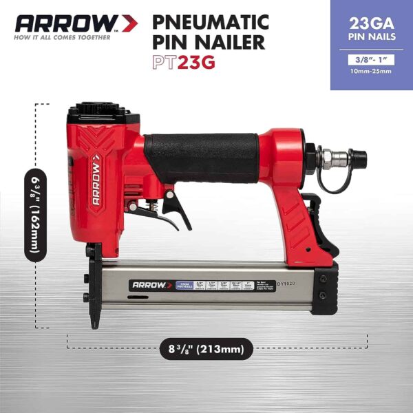 Arrow PT23G 23 Gauge Compact Pneumatic Pin Nail Gun, Oil-Free, Fits 3/8”, 1/2”, 5/8”, 13/16” and 1” Nails - Image 2