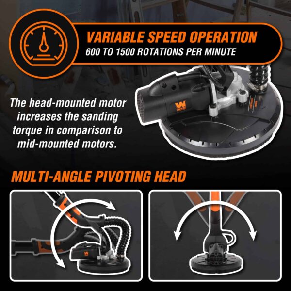 DW5062 Variable Speed 5-Amp Drywall Sander with 15-Foot Dust Hose , Black - Image 7