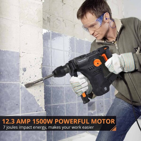 Towallmark 12.3 Amp Rotary Hammer Drill, 1-1/4 Inch SDS-Plus 4 in 1 Multi-functional Heavy Duty hammer drill - Image 6