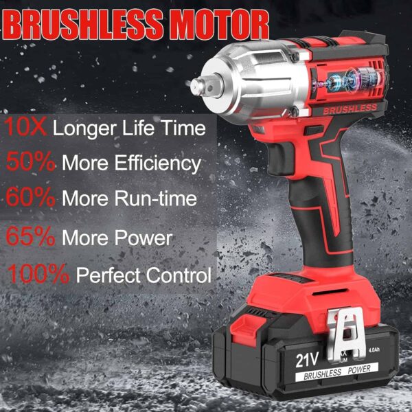 AOBEN 21V Cordless High Torque Impact Wrench 1/2 inch, Powerful Brushless Motor - Image 4