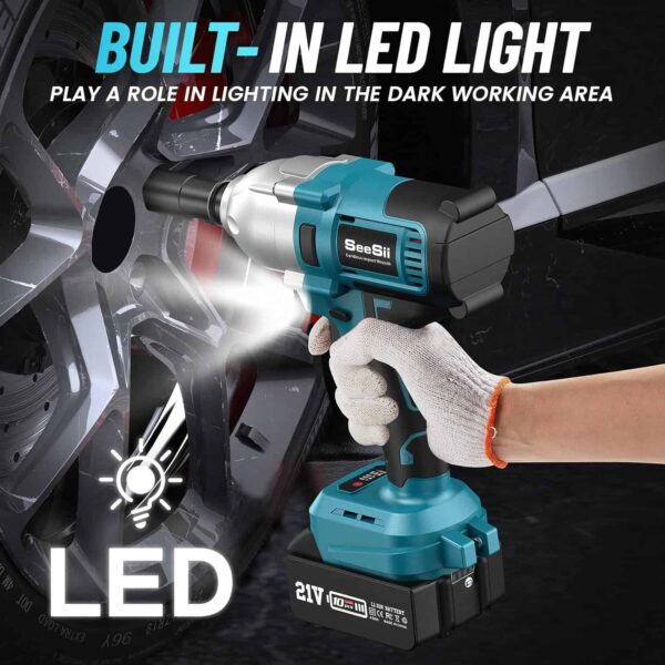 Seesii Cordless Electric Impact Wrench 1/2 inch for Car Home, 580Ft-lbs(800N.m) Brushless - Image 8