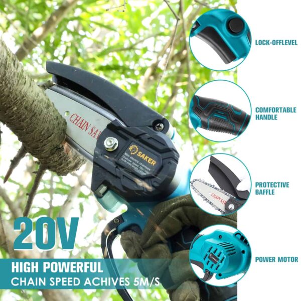 Saker Mini Chainsaw, Portable Electric Chainsaw Cordless, Handheld Chain Saw Pruning Shears Chainsaw - Image 5