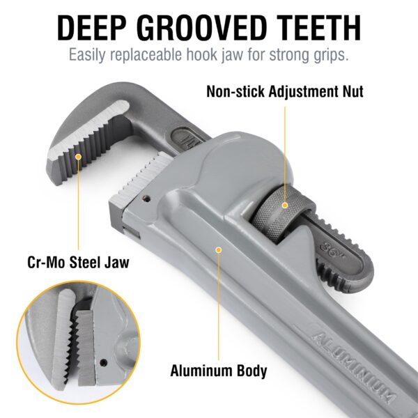 Olympia Tools Aluminum Pipe Wrench 01-636, 36 Inches, Gray - Image 9