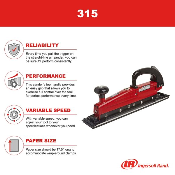 Ingersoll Rand 315 15” Straight Line Air Sander, Heavy Duty, Twin Piston, 2.75  x 15  Pad, 3,000 RPM, Red, One Size - Image 2