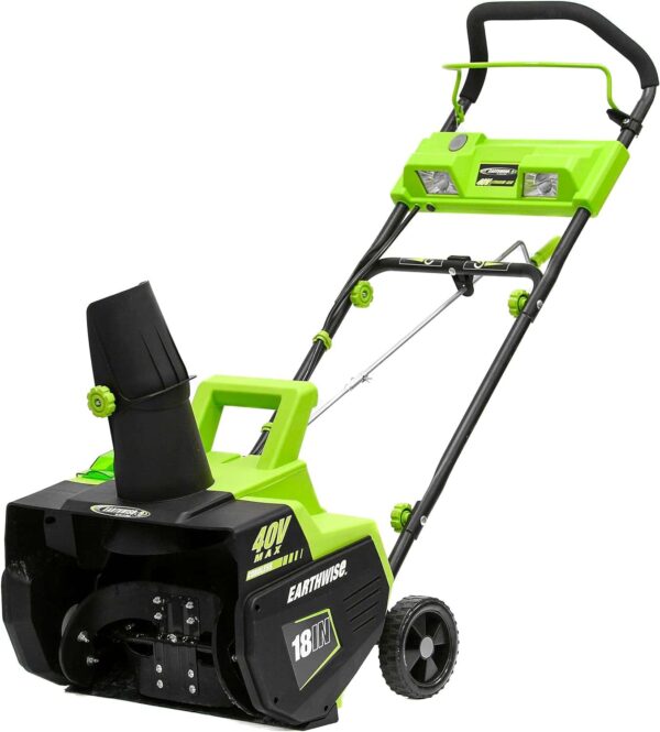 Earthwise SN74018 Cordless Electric 40-Volt 4Ah Brushless Motor, 18-Inch Snow Thrower, 500lbs/Minute, Black/Green - Image 2