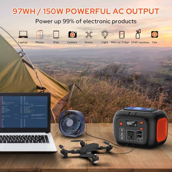 Portable Power Station 97Wh Power Bank 26400mAh Battery Pack Fasting Charging 150W AC Outlet Solar Generators - Image 2